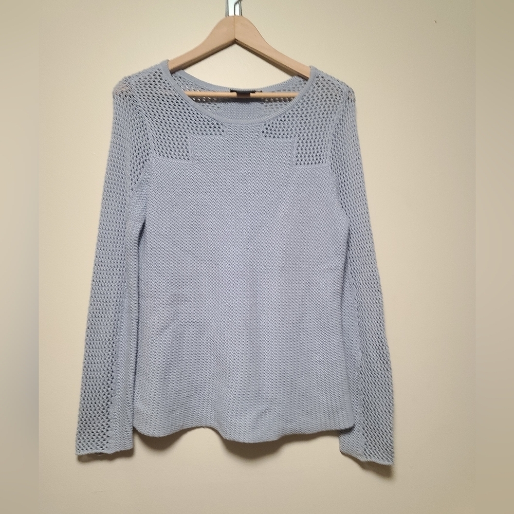 Pendleton Light Blue Cotton Long Sleeve Crochet Knit Pullover Sweater sz m